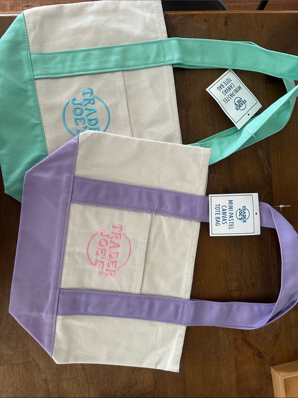 Mini Pastel Canvas Tote Bag - Lavender and Mint